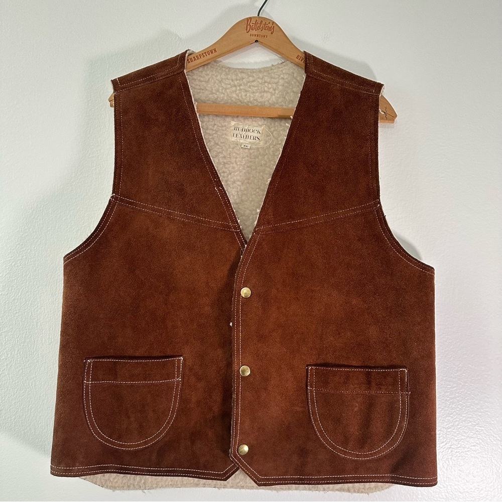 Vtg Men's Ruddock Flying Ranchwear Co Leather Lined Vest Size XL